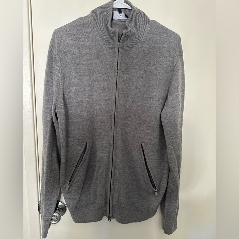 7 For All Mankind Men's Charcoal Zip-Up Sweater
